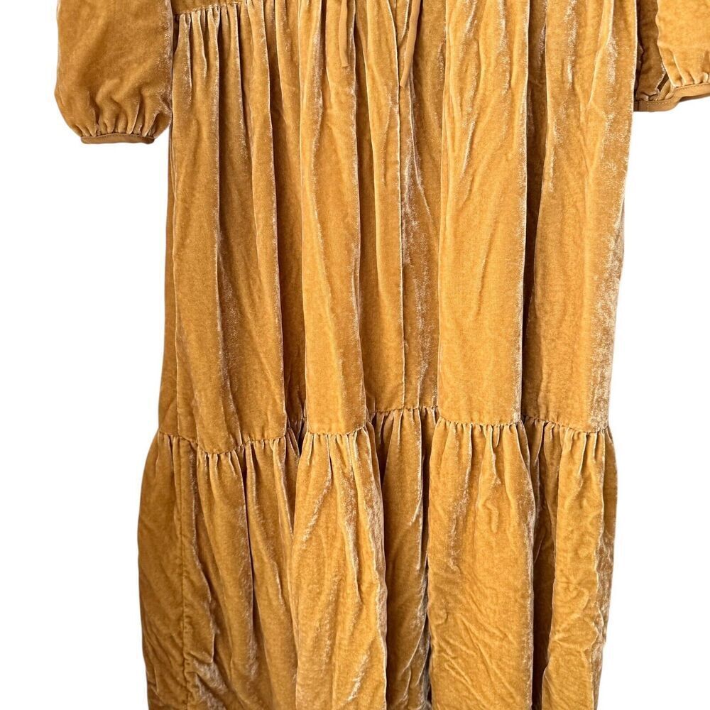 Charles Henry Dress Womens Extra Small Gold Velvet Tie-Back Midi Cottage Priaire - Picture 10 of 16